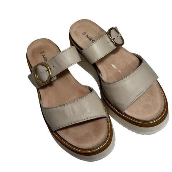 Naot Halvah Platform Wedge Sandal Womens 41 / 10 Ivory Leather Slide Comfort - Picture 3 of 5